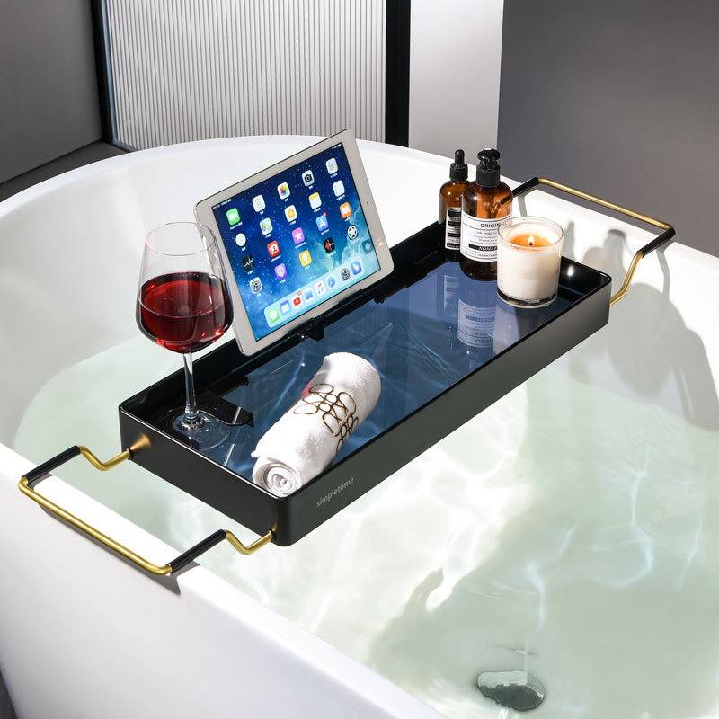 Bathtub Tray Expandable, Floating Clear Acrylic with Aluminum Alloy, Anti-slip