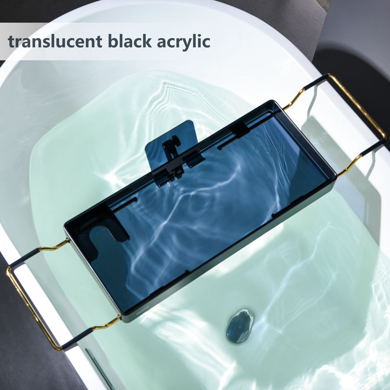 Bathtub Tray Expandable, Floating Clear Acrylic with Aluminum Alloy, Anti-slip