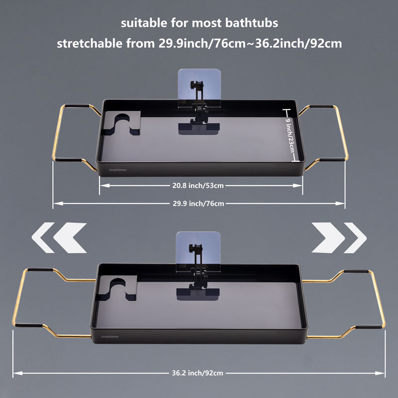 Bathtub Tray Expandable, Floating Clear Acrylic with Aluminum Alloy, Anti-slip