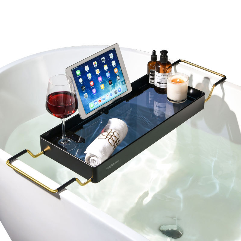 Bathtub Tray Expandable, Floating Clear Acrylic with Aluminum Alloy, Anti-slip