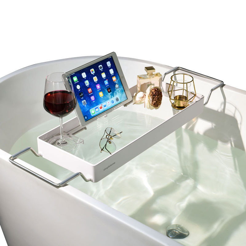 Bathtub Tray Expandable, Floating Clear Acrylic with Aluminum Alloy, Anti-slip