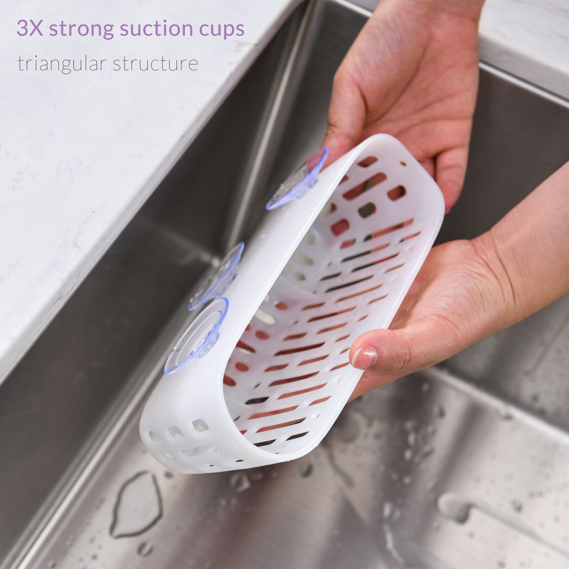 Sink Caddy Basket, Sinkware Organizer, 3X Strong Suction Cups Or Countertop