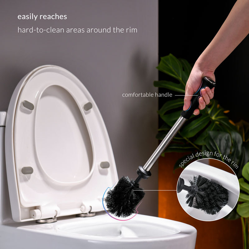 Toilet Brush with Quick Dry Holder, More Efficient Bristles, Stainless Steel+ABS