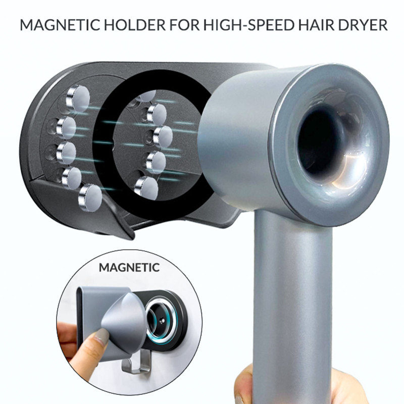 Universal Hair Dryer Holder Wall Mount for All Magnetic High Speed Blow Dryer with Plug Cord Organizer Hook