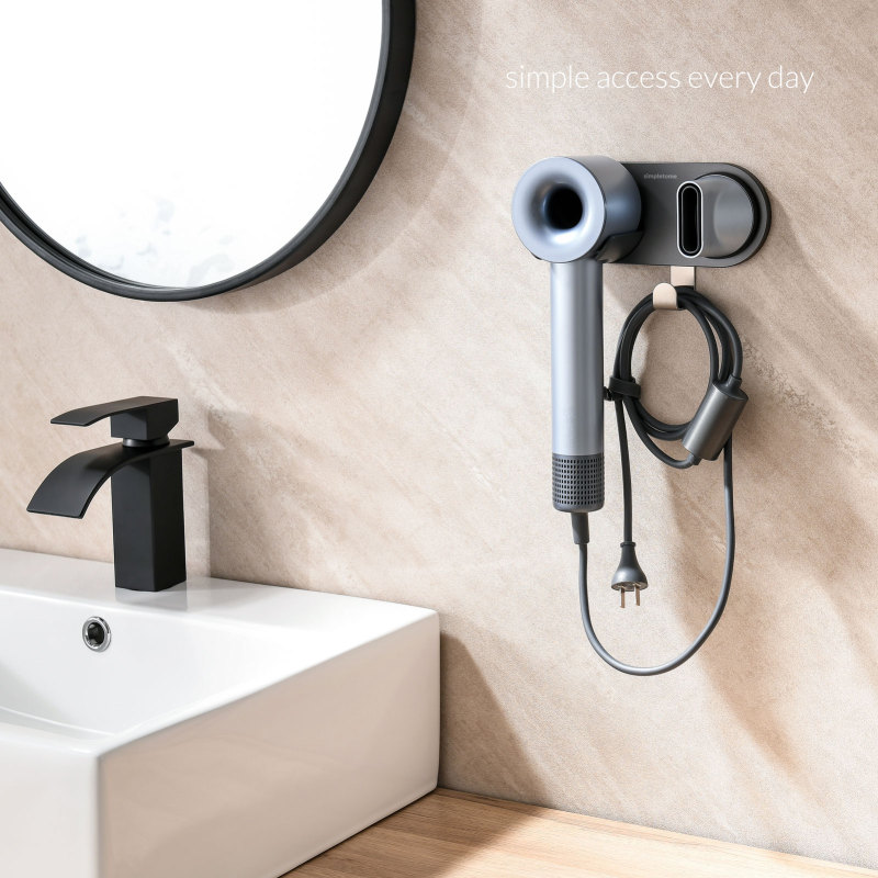 Universal Hair Dryer Holder Wall Mount for All Magnetic High Speed Blow Dryer with Plug Cord Organizer Hook