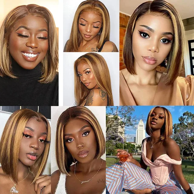 Highlight Bob Wig Human Hair Wig 4X4 Lace Closure Bob Wig Brazilian Straight Short Bob Wig MARRYUU HAIR Lace Front Human Hair Wigs