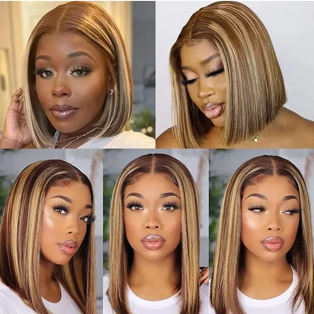 Highlight Bob Wig Human Hair Wig 4X4 Lace Closure Bob Wig Brazilian Straight Short Bob Wig MARRYUU HAIR Lace Front Human Hair Wigs