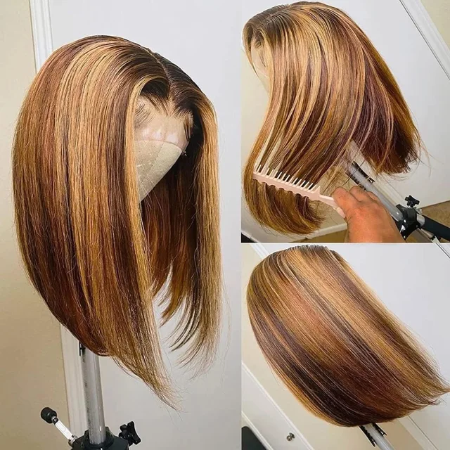 Highlight Bob Wig Human Hair Wig 4X4 Lace Closure Bob Wig Brazilian Straight Short Bob Wig MARRYUU HAIR Lace Front Human Hair Wigs
