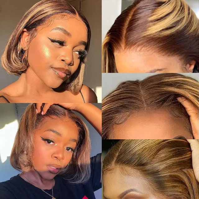Highlight Bob Wig Human Hair Wig 4X4 Lace Closure Bob Wig Brazilian Straight Short Bob Wig MARRYUU HAIR Lace Front Human Hair Wigs