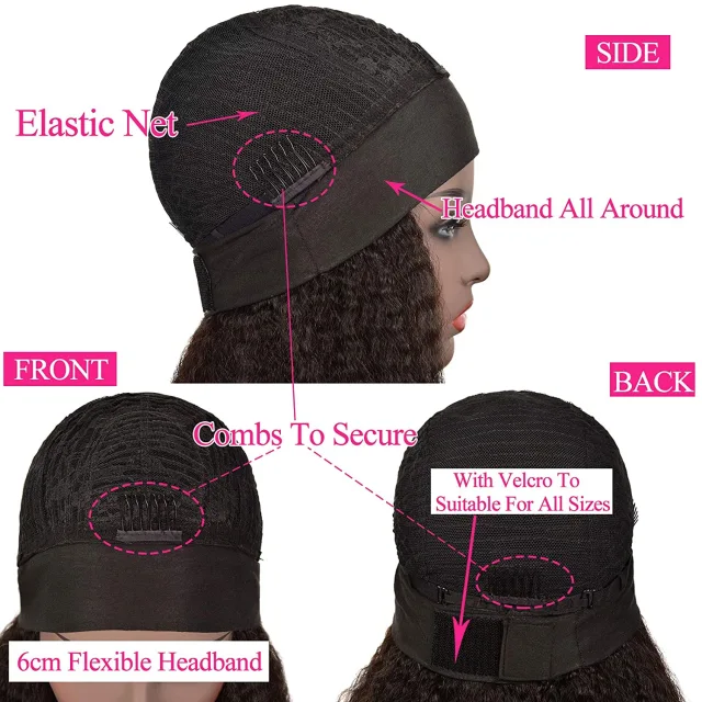 MARRYUU 180 Density Deep Wave Curly Headbands Human Hair Wigs Glueless Head Band Wigs Machine Made Wig Natural Color For Black Women