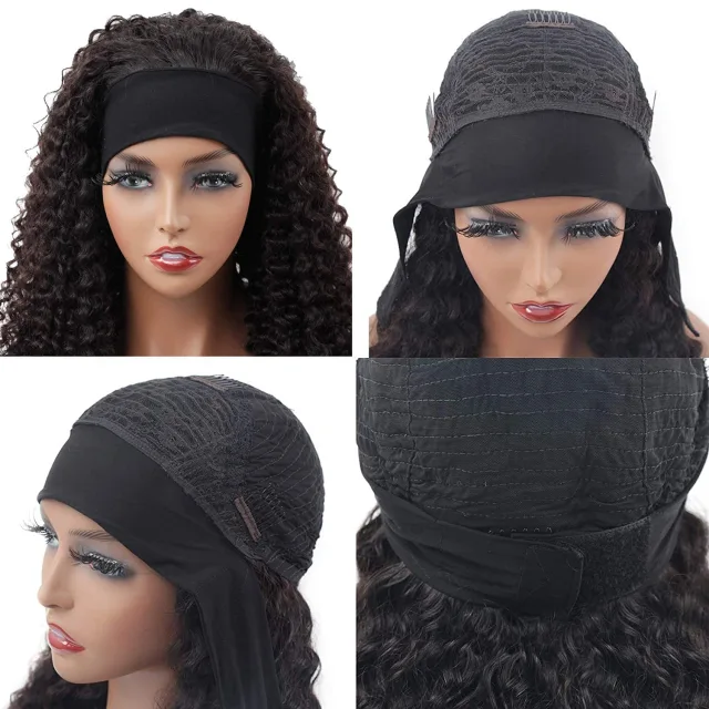MARRYUU 180 Density Deep Wave Curly Headbands Human Hair Wigs Glueless Head Band Wigs Machine Made Wig Natural Color For Black Women