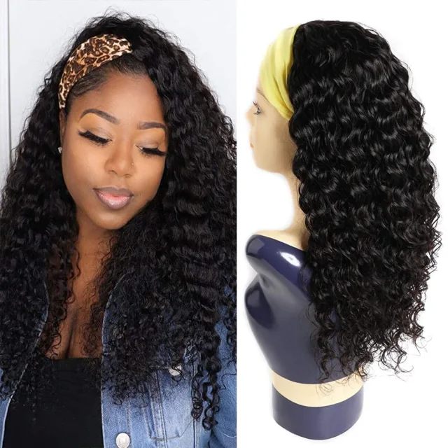 MARRYUU 180 Density Deep Wave Curly Headbands Human Hair Wigs Glueless Head Band Wigs Machine Made Wig Natural Color For Black Women