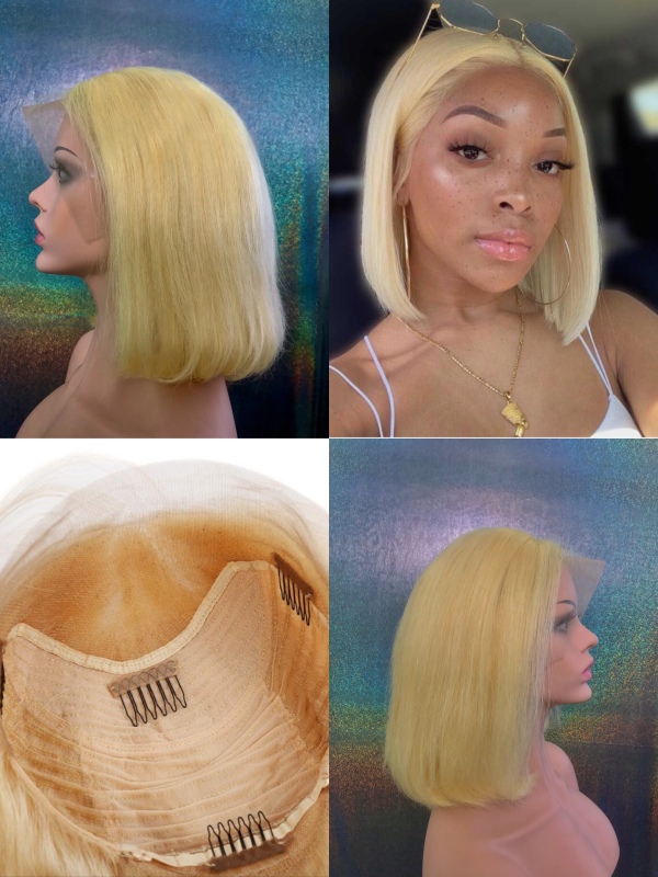613 Straight Blonde Bob Wigs Lace Frontal Wigs For Sale