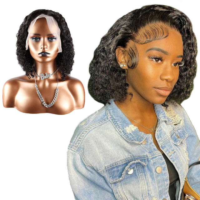 Nature  Bob Lace Frontal Wigs 180% Density Deep Wave