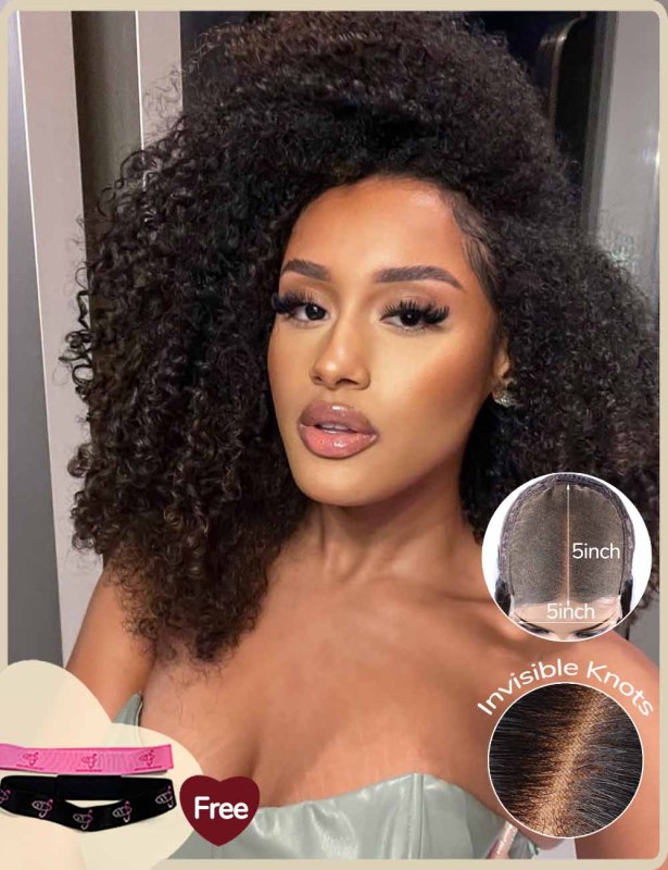 XYS 5X5 Pre-Everything Kinky Curly Lace Closuret Wig With Pre Bleached Knots Plucked Hairline