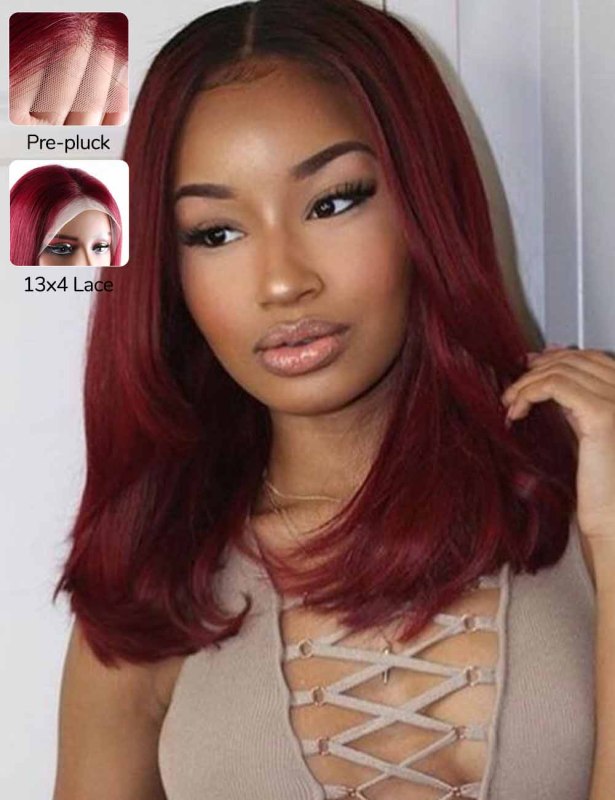 XYS Hair  99J  Frontal Colored Bob  Wigs 180% Density