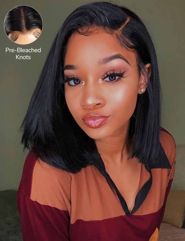 XYS Hair Closure Bob Wig Pre-Bleached  HD Lace Wig Straight Invisible Knots Wig