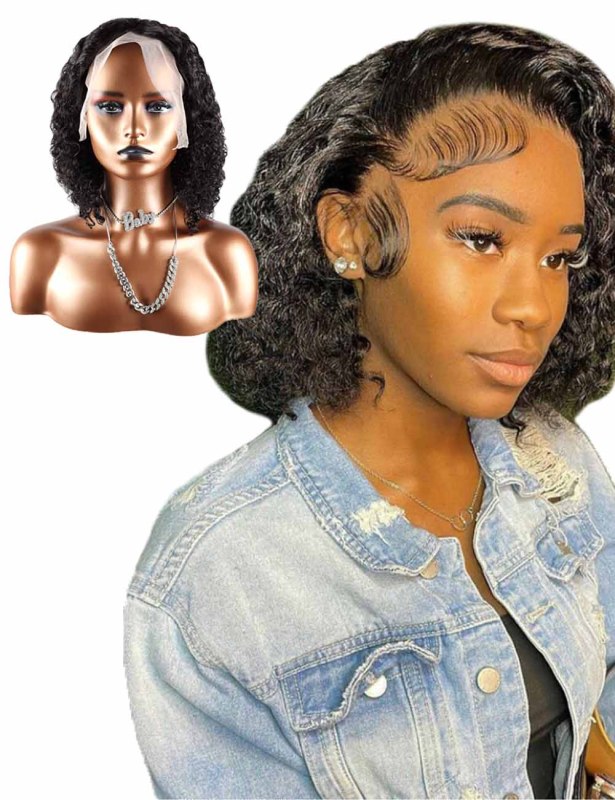 Nature  Bob Lace Frontal Wigs 180% Density Deep Wave