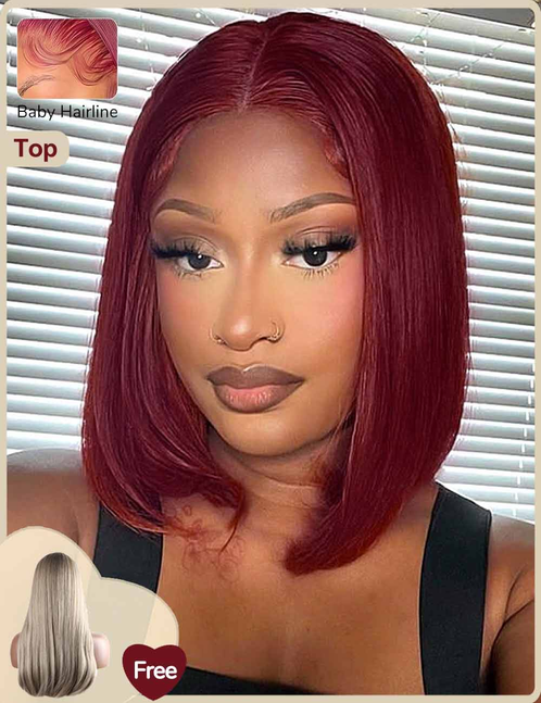 XYS Hair  99J  Frontal Colored Bob  Wigs 180% Density