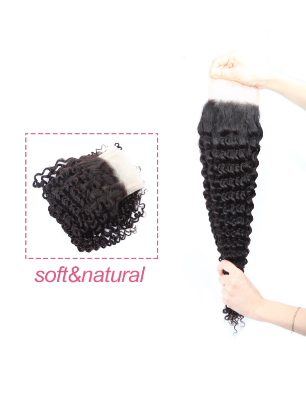 XYS Hair Natural Black Color  4*4 Transparent Lace Closure Deep Wave