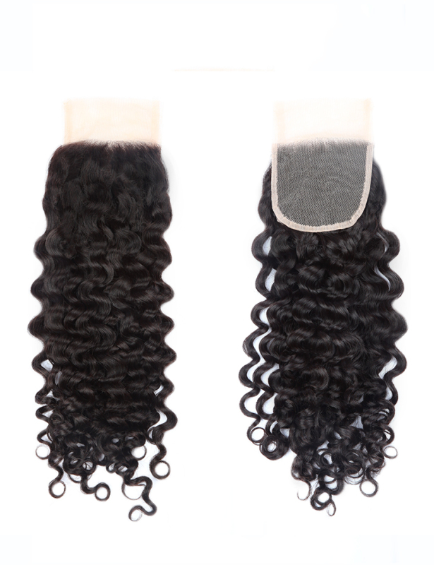 XYS Hair unprocessed 4*4 Transparent Lace Closure Italian Curly  With Natural  Baby Hhair