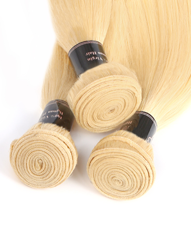 Double Weft Human Hair Blonde 613 Straight Bundles