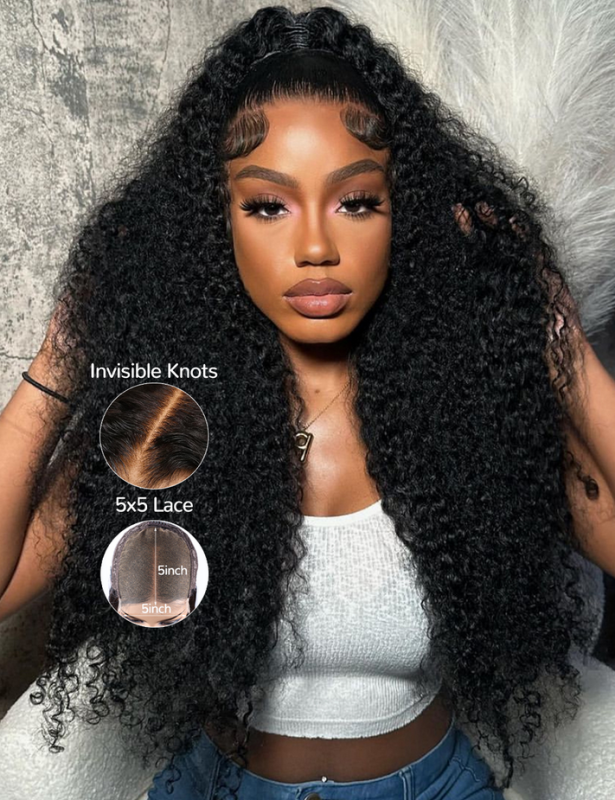 XYS 5X5 Pre-Cut Lace Bye Bye Knots Kinky Curly Lace Closure Wig With Effortless Invisible Lace
