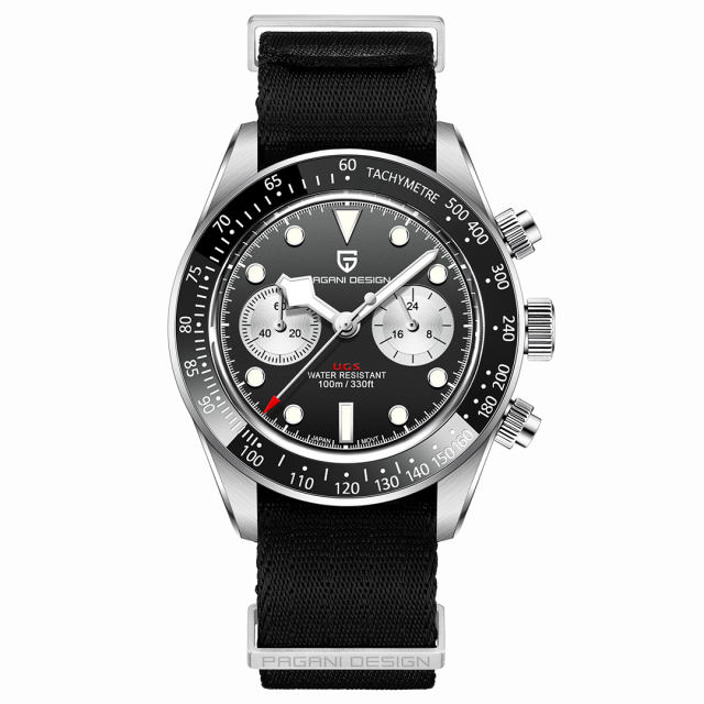 PAGANI DESIGN Men's Quartz Watches PD1718 Tudor Homage Chronograph 40mm Stainless Steel 100M Waterproof Sports Wrist Watches for Men Steel Bracelet