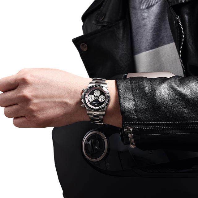 PAGANI DESIGN Men's Quartz Watches PD1676 Paul Newman Homage Chronograph 39mm Stainless Steel 100M Waterproof Sports Wrist Watches for Men Steel Bracelet