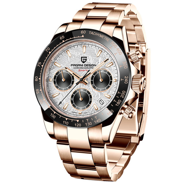 PAGANI DESIGN Men's Quartz Watches PD1644 Chronograph Daytona Homage Stainless Steel 100M Waterproof Wrist Watches for Men Oyster Bracelet