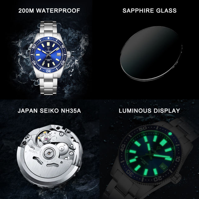 CADISEN New Men's Automatic Mechanical Watches NH35 Watch 38mm Sapphire Stainless Steel 200M Waterproof Wristwatch CD8207M