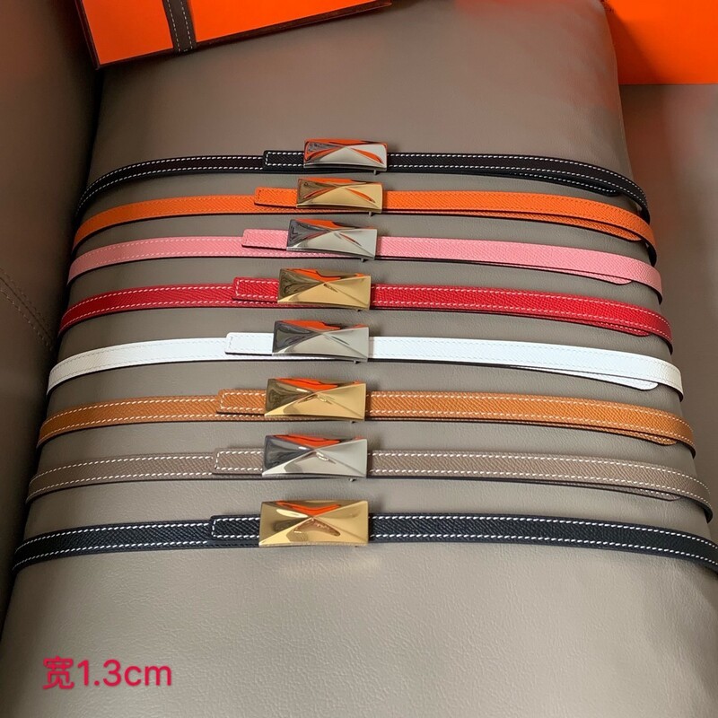 With women's thin version belt on both sides of the cowhide palmprint belt smooth buckle 1.3 normal cowhide first layer belt