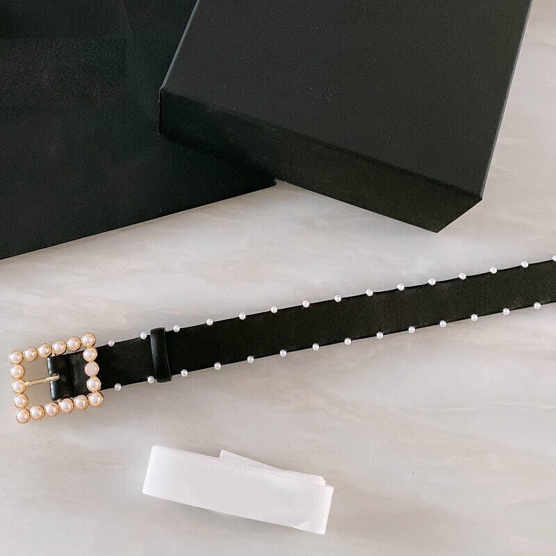 Exquisite beaded calfskin belt with square pin button beaded fashion women's belt 3.0 with waist belt