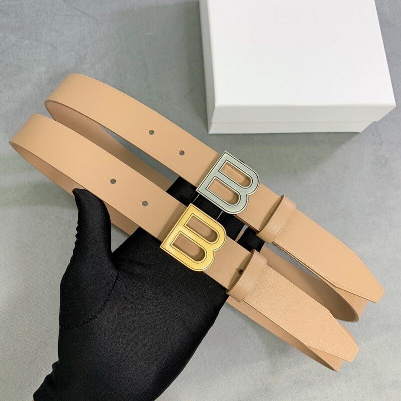 Thin 3.0 calfskin belt double-headed lady's buckle belt, all-match plain weave letter head lady's trouser belt