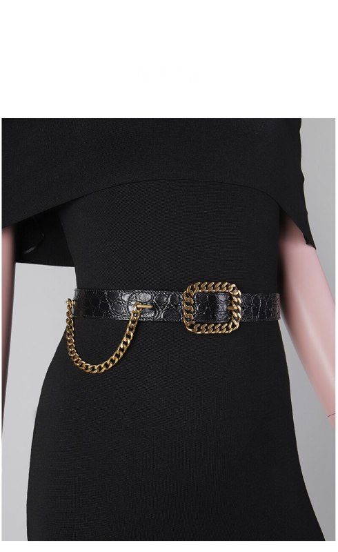 Women's coat belt decoration women's wide trouser belt cowhide waist dress belt chain link pin buckle 5.5cm skirt belt