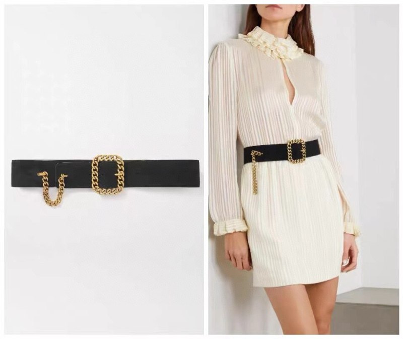 Women's coat belt decoration women's wide trouser belt cowhide waist dress belt chain link pin buckle 5.5cm skirt belt