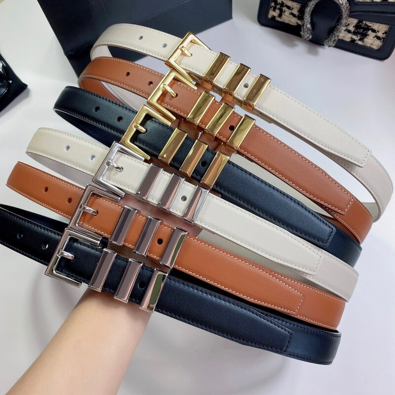 Needle buckle leather belt Fashionable copper material women's belt plain leather 2.5cm double layer leather women's belt
