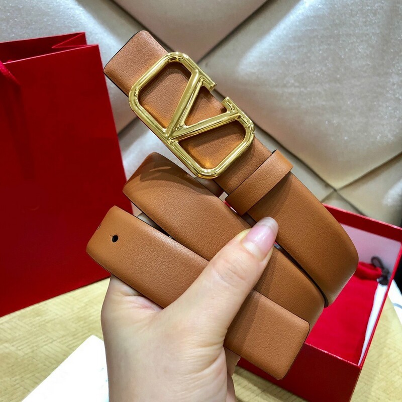 Plain calfskin dual-use belt Version 3.0 large V buckle women's belt fashion bright buckle waist ornament women's belt