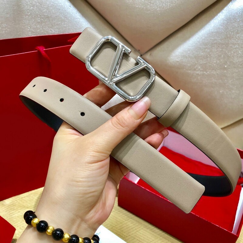 Plain calfskin dual-use belt Version 3.0 large V buckle women's belt fashion bright buckle waist ornament women's belt