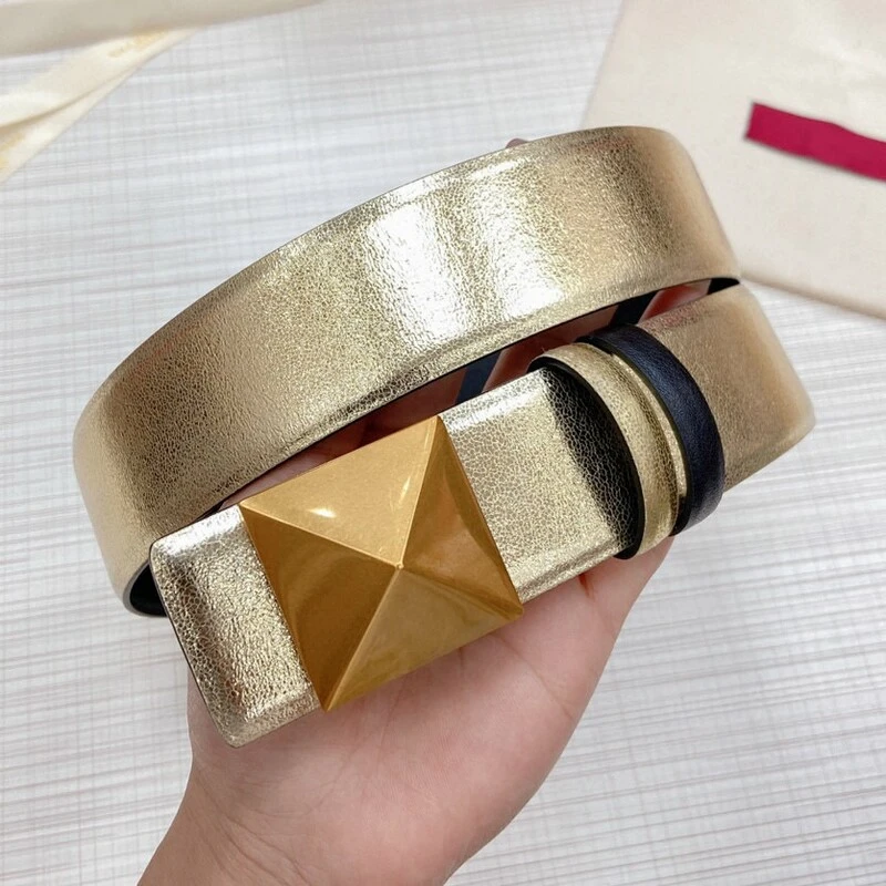 Women's belt in camouflage color plain double cowhide 4.0 dual-use plate buckle belt personality pyramid accessories belt