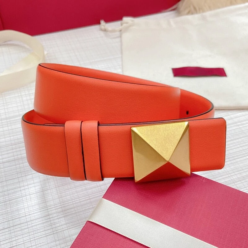 Women's belt in camouflage color plain double cowhide 4.0 dual-use plate buckle belt personality pyramid accessories belt