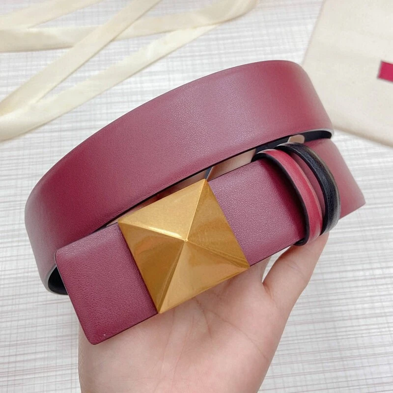 Women's belt in camouflage color plain double cowhide 4.0 dual-use plate buckle belt personality pyramid accessories belt