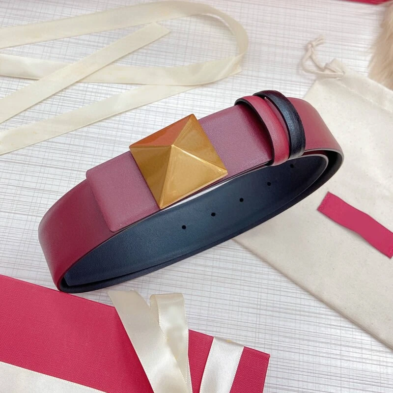 Women's belt in camouflage color plain double cowhide 4.0 dual-use plate buckle belt personality pyramid accessories belt