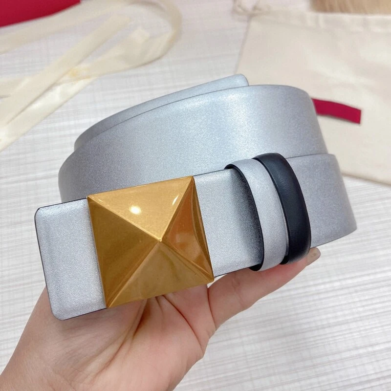 Women's belt in camouflage color plain double cowhide 4.0 dual-use plate buckle belt personality pyramid accessories belt