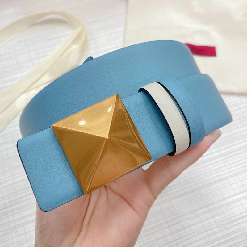 Women's belt in camouflage color plain double cowhide 4.0 dual-use plate buckle belt personality pyramid accessories belt