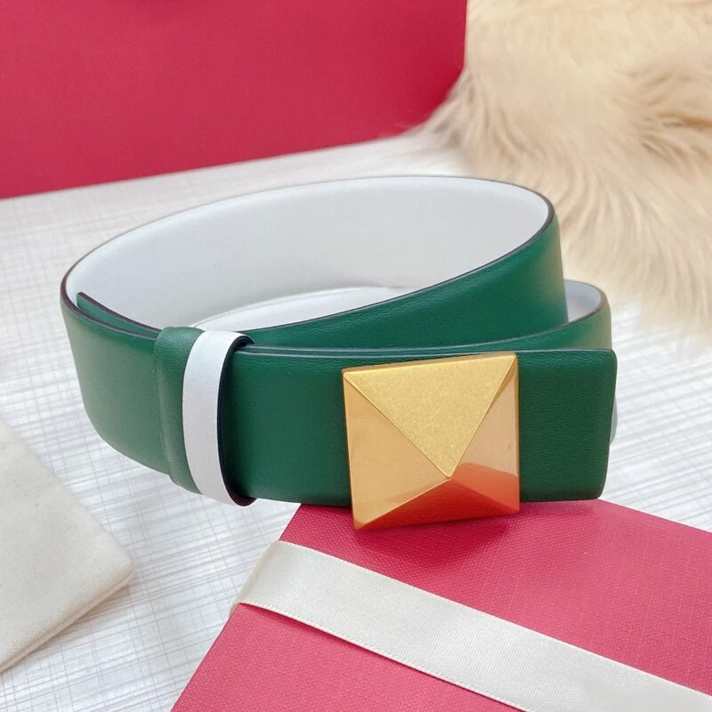 Women's belt in camouflage color plain double cowhide 4.0 dual-use plate buckle belt personality pyramid accessories belt