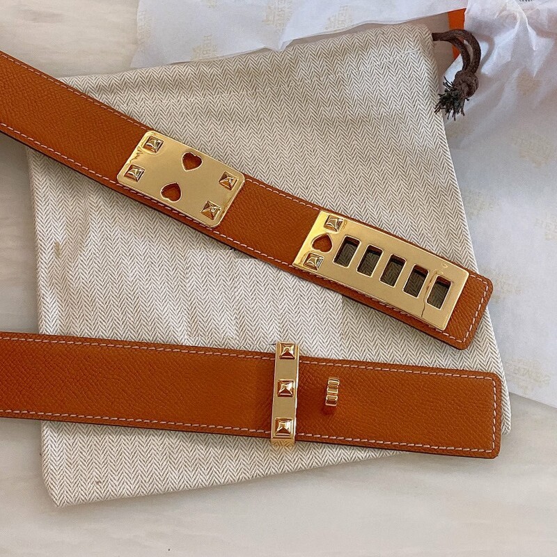 Adjustable palm print double cowhide belt Women's waist skirt belt with coat elastic belt 3.5cm accessories belt