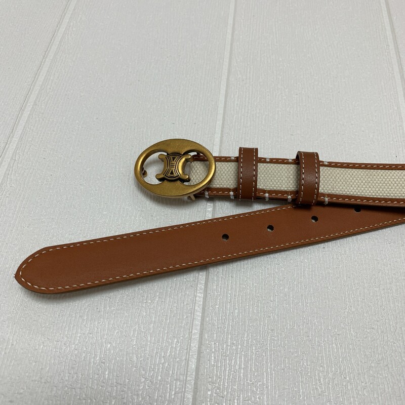 Woven casual belt 2.5 layers of cowhide plus cloth thin version belt waist decoration copper smooth head simple wind ribbon