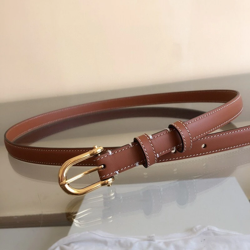 Sleek calfskin slim waist needle buckle belt trend wind 1.8cm women's denim belt is a leather needle belt