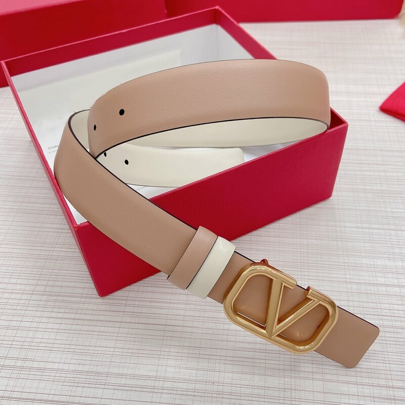 Big V fashion buckle dual purpose women's belt with color cowhide waist embellished with calfskin pinkish pinkish leather belt